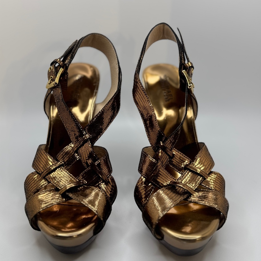 Michael Kors Metallic Bronze Platform Heeled Sandals Size 8